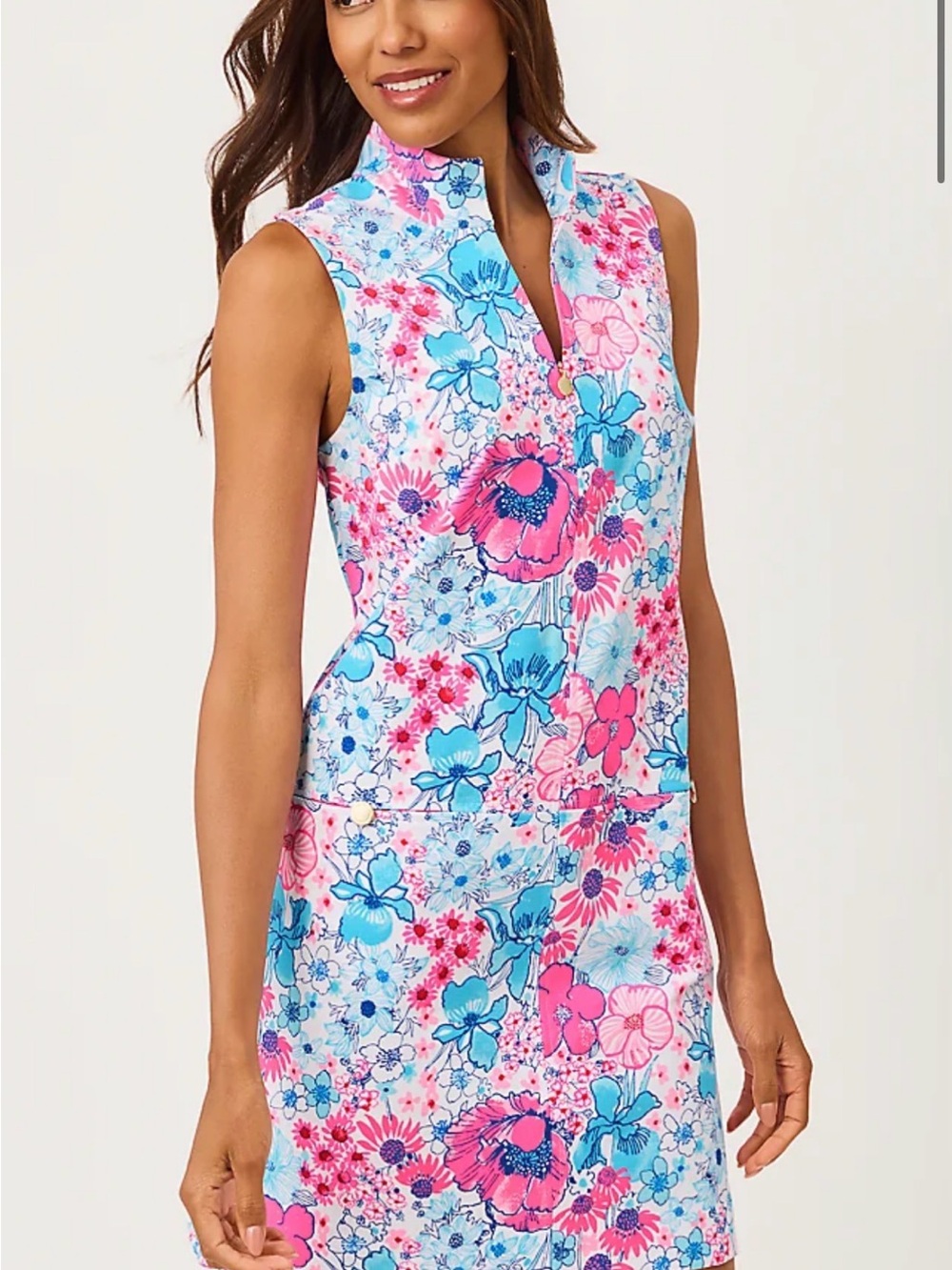 Lilly Pulitzer Pink and Blue Floral Sleeveless Shift Dress size M